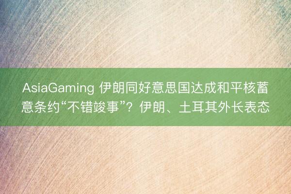 AsiaGaming 伊朗同好意思国达成和平核蓄意条约“不错竣事”？伊朗、土耳其外长表态