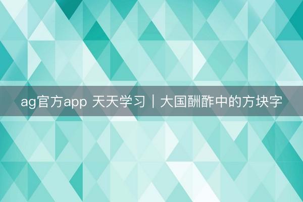 ag官方app 天天学习｜大国酬酢中的方块字